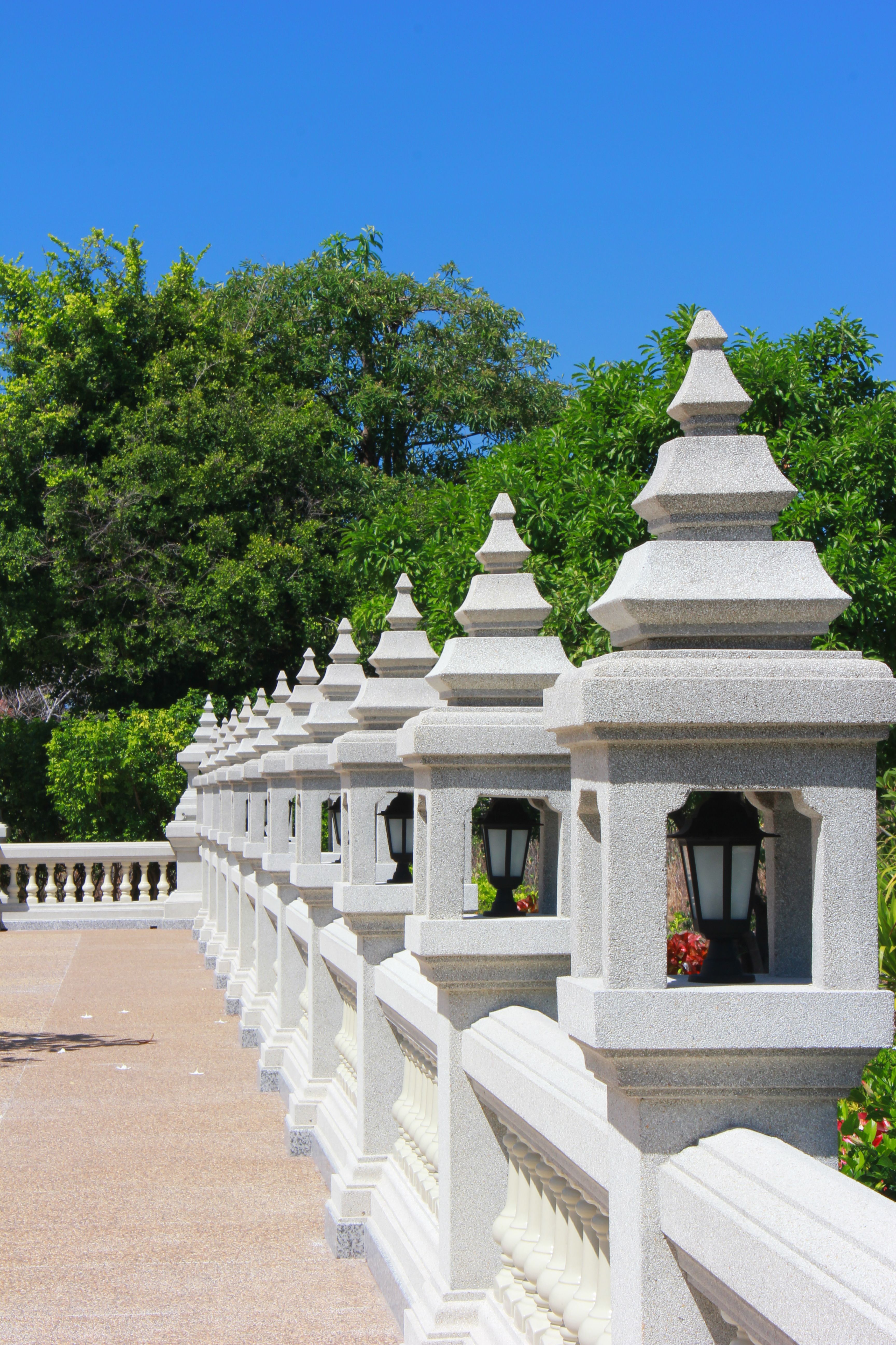 Carved white stone lamp with lattice